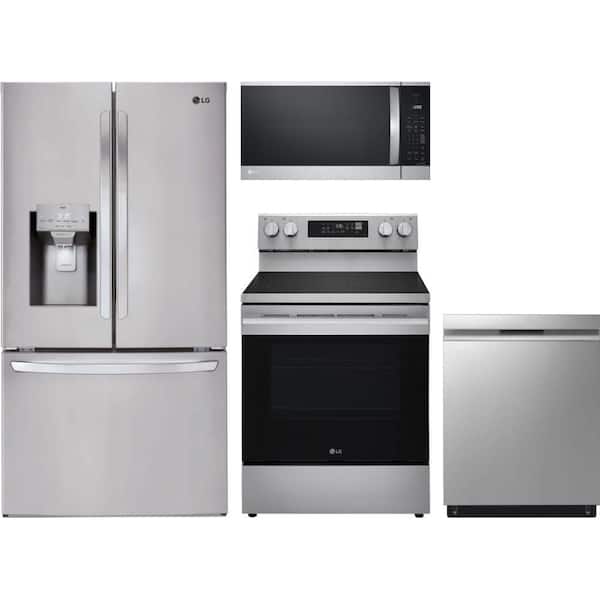 28 cu. ft. Standard Depth French Door Refrigerator with 5 Element Freestanding Electric Range & Dishwasher with QuadWash