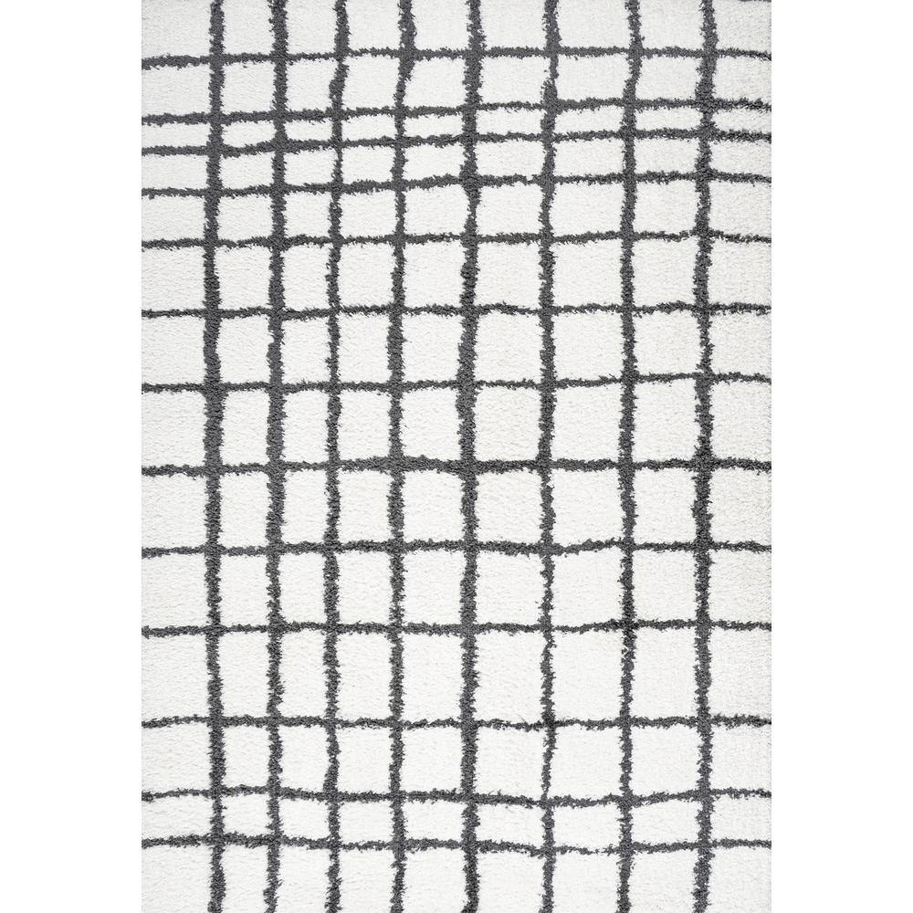 JONATHAN Y Arenal Geometric Grid Shag White/Black 4 ft. x 6 ft. Area ...