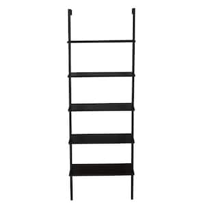 Industrial 72 in. Dark Walnut MDF 5-Shelf Ladder Bookcase with Metal Frame