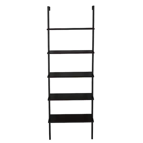 Winado Industrial 72 in. Dark Walnut MDF 5-Shelf Ladder Bookcase with Metal Frame
