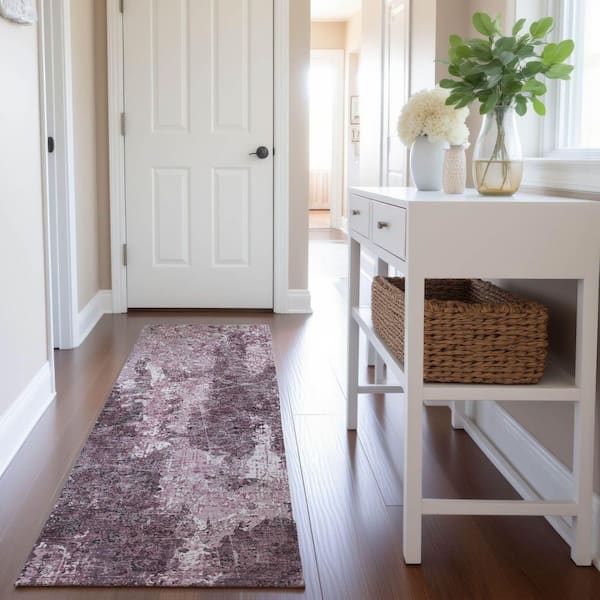 Mayfield Premium Machine Washable Abstract AMF1389 Pink 2 ft. 3 in. x 7 ft. 6 in. Runner Rug