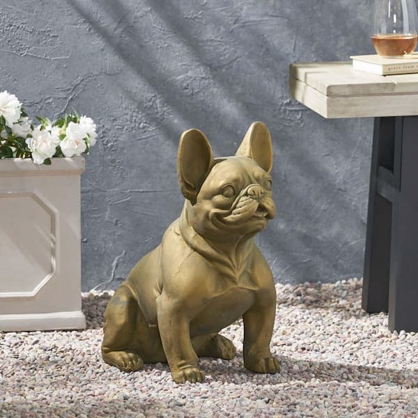 Unbranded 16 in. Gold Concrete Patio Outdoor Dog Garden Statue Indoor/Outdoor Dog Garden Sculpture