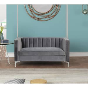 55 in. Wide Mid-Century Channel Tufted Velvet 2-Seater Sofa Couch Loveseat in Gray