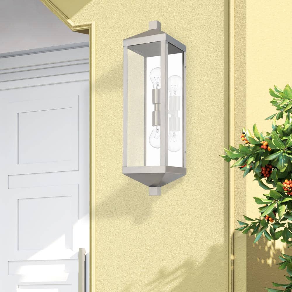 Brushed Nickel 3-Light Outdoor Pendant Lantern with Clear Glass