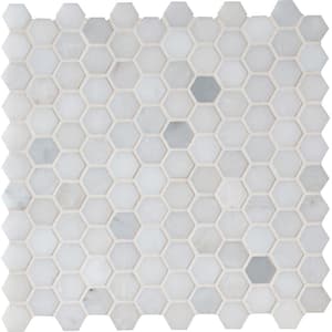 Greecian White 1 in. Hexagon 12 in. x 12 in. Polished Marble Mesh-Mounted Mosaic Tile (10 sq. ft./Case)