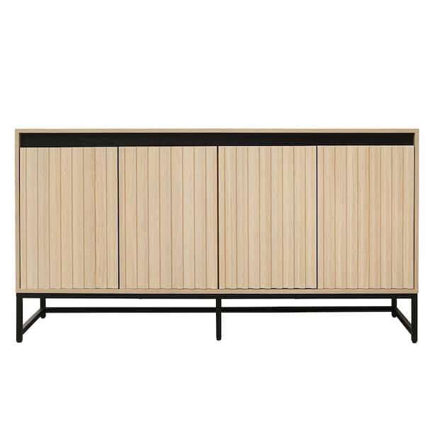 Unbranded 59.06 in. W x 15.75 in. D x 31.97 in. H Brown Linen Cabinet with 4 Doors and Adjustable Shelf for Living Room, Kitchen