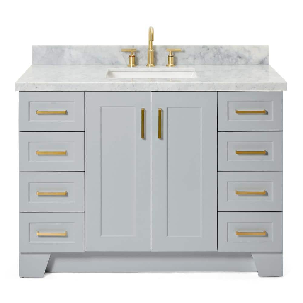 Gray Freestanding Single Sink Vanity with Marble Top