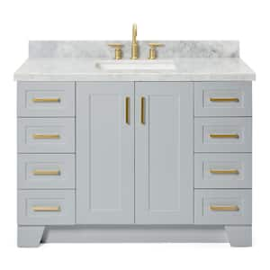 Taylor 49 in. W x 22 in. D x 36 in. H Freestanding Bath Vanity in Grey with Carrara White Marble Top