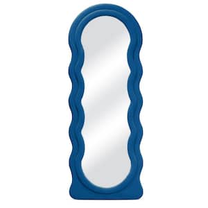 24 in. W x 63 in. H Wavy Blue Full Length Mirror Flannel Wrapped Wooden Frame Decorative Hanging or Leaning Mirror