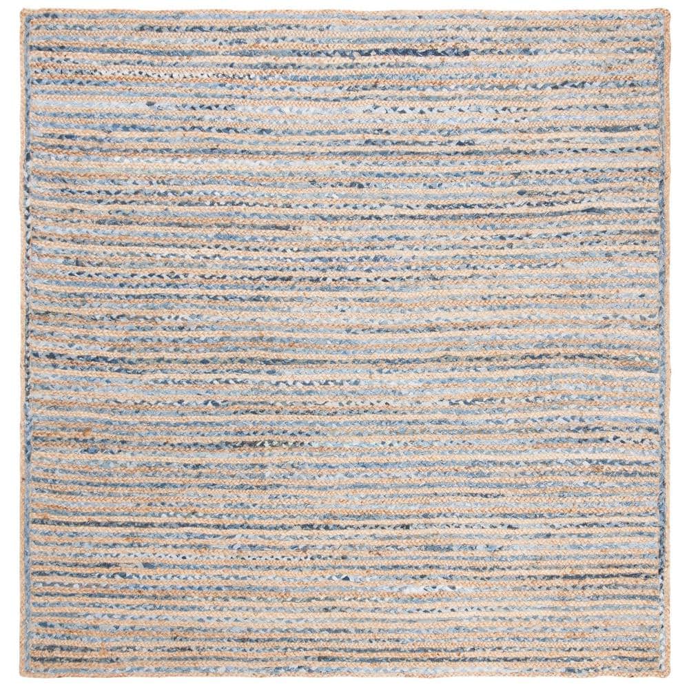 Handmade Braided Blue Jute Square Area Rug, 10' x 10'