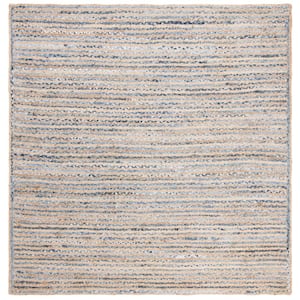 Cape Cod Natural/Blue 10 ft. x 10 ft. Braided Striped Square Area Rug