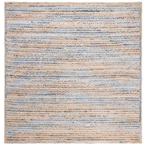 Cape Cod Natural/Blue Doormat 3 ft. x 3 ft. Braided Striped Square Area Rug