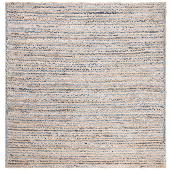 SAFAVIEH Cape Cod Natural/Blue 9 ft. x 9 ft. Braided Striped Square Area Rug
