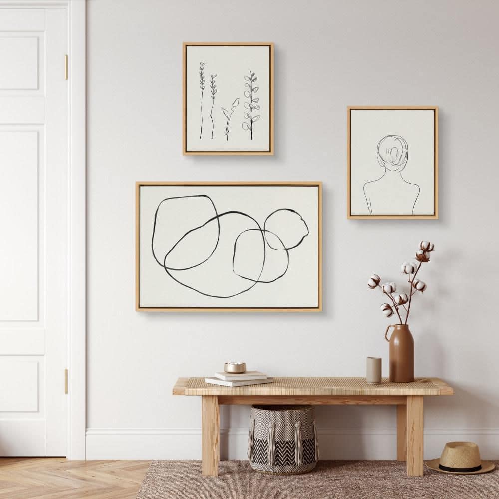 Sylvie Natural Framed Abstract Canvas Art Set, 3-Piece