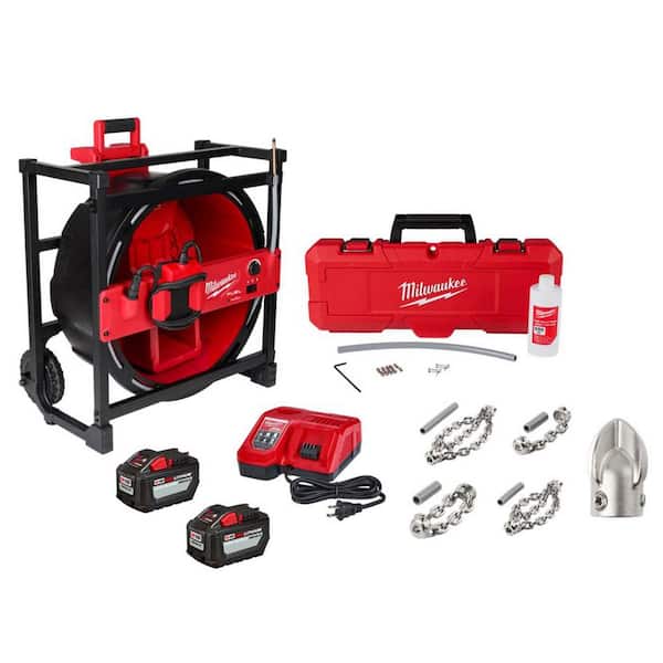 M18 18V Lithium-Ion Cordless High Speed Drain Cleaner w/5/16 in. x 7 5 ft. Cable & Grease Penetrating Chain Knocker Head