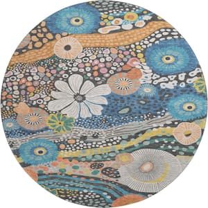 Mayfield Premium Machine Washable Abstract AMF2498 Granite 8 ft. x 8 ft. Round Rug