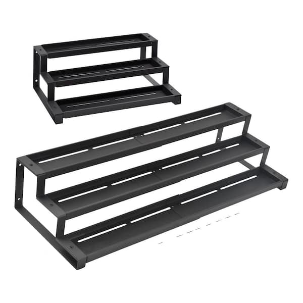 3 Tier Black Expandable Adjustable Shelf Spice Rack Organizer for Cabinet Pantry Kitchen Countertop