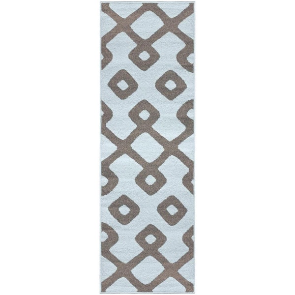 SUPERIOR Diamond Pave Blue 2 ft. 7 in. x 8 ft. Modern Geometric Polypropylene Runner Rug