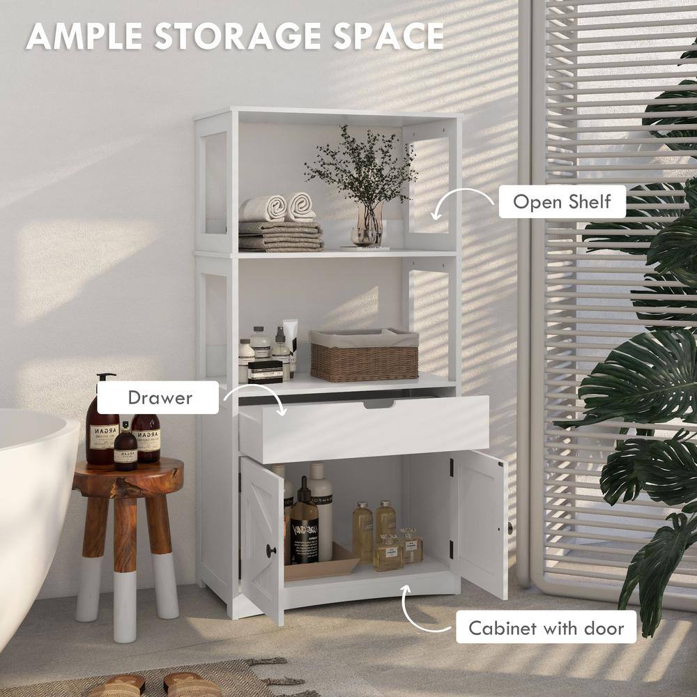 White MDF Freestanding Bathroom Storage Cabinet with Shelves and Doors