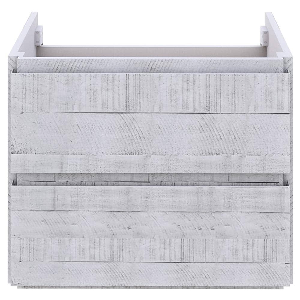 Rustic White Acacia Wood Wall-Mount Single Sink Vanity Base