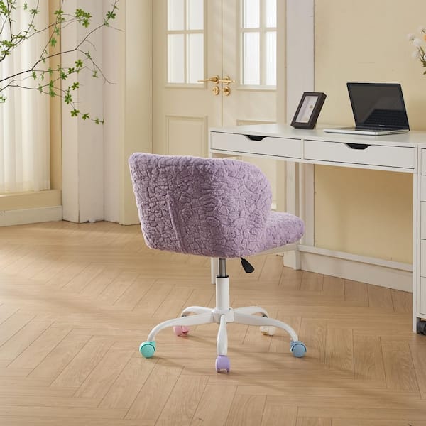 Artificial Rabbit Hair Polyester Swivel, 40° Recline Office Chair in Violet, Mid-Century Desk Chair with Metal Base