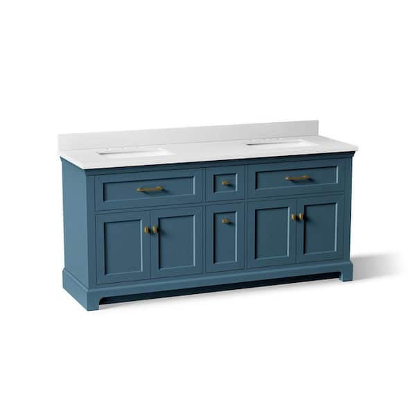 Charlemont 74 in. Double Sink Freestanding Tidal Blue Bath Vanity with White Quartz Top Assembled