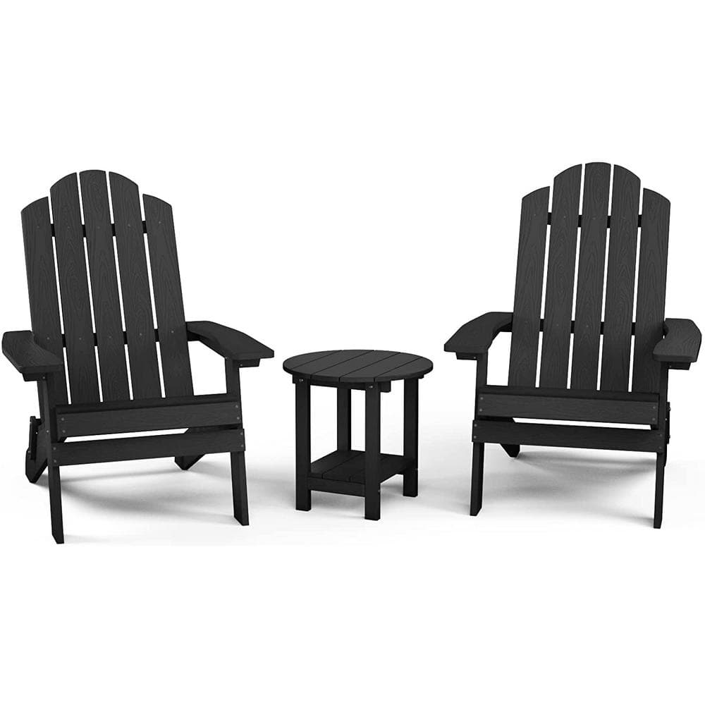 Mximu Black 3Piece Plastic Folding Adirondack Chair with Side Table