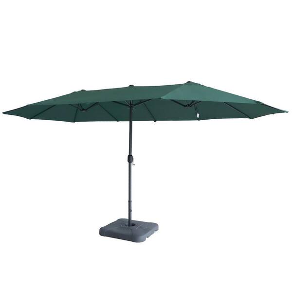 CASAINC 15 ft. Black Steel Market Rectangular Patio Umbrella in Green