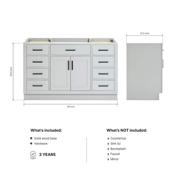Hepburn 54 in. W x 21.5 in. D x 34.5 in. H Bath Vanity Cabinet without Top in Gray