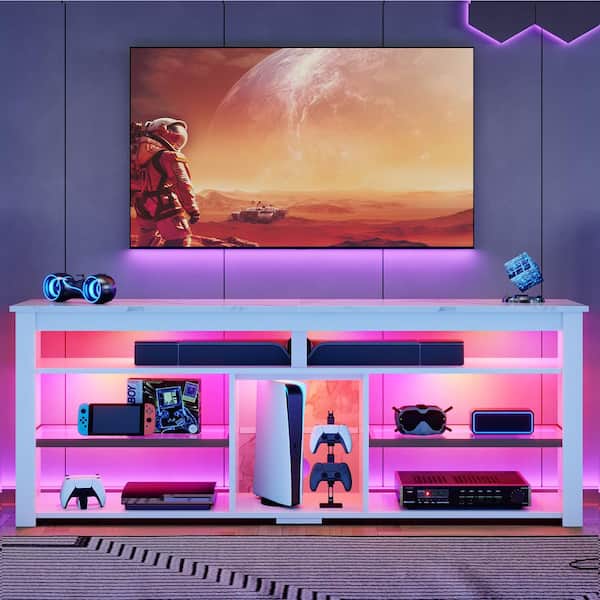 Bestier 63 in. White Marble Color TV Stand FIts TV's Up to 70 in. LED Entertainment Center with Adjustable Shelve and Cabinet