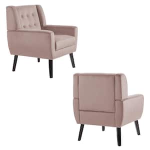 Mid-Century Modern Button Skin Pink Velvet Accent Armchair set of 2