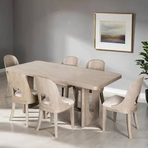 Hairin 7-Piece Rectangular White Oak Wood Top Table Set (Seats 6)