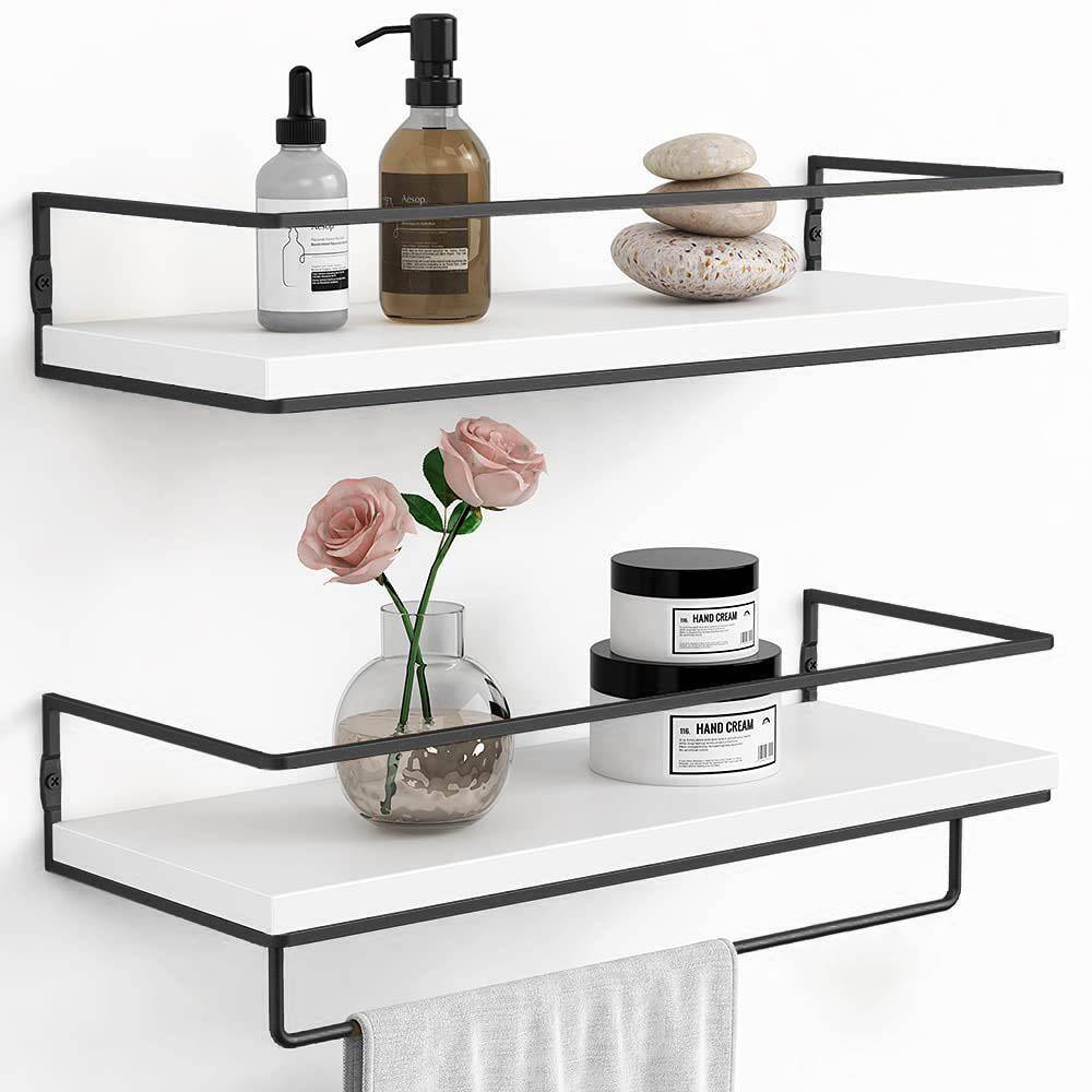 6 in. x 16 in. x 3 in. White Wood Floating Shelves for Wall Set of 2