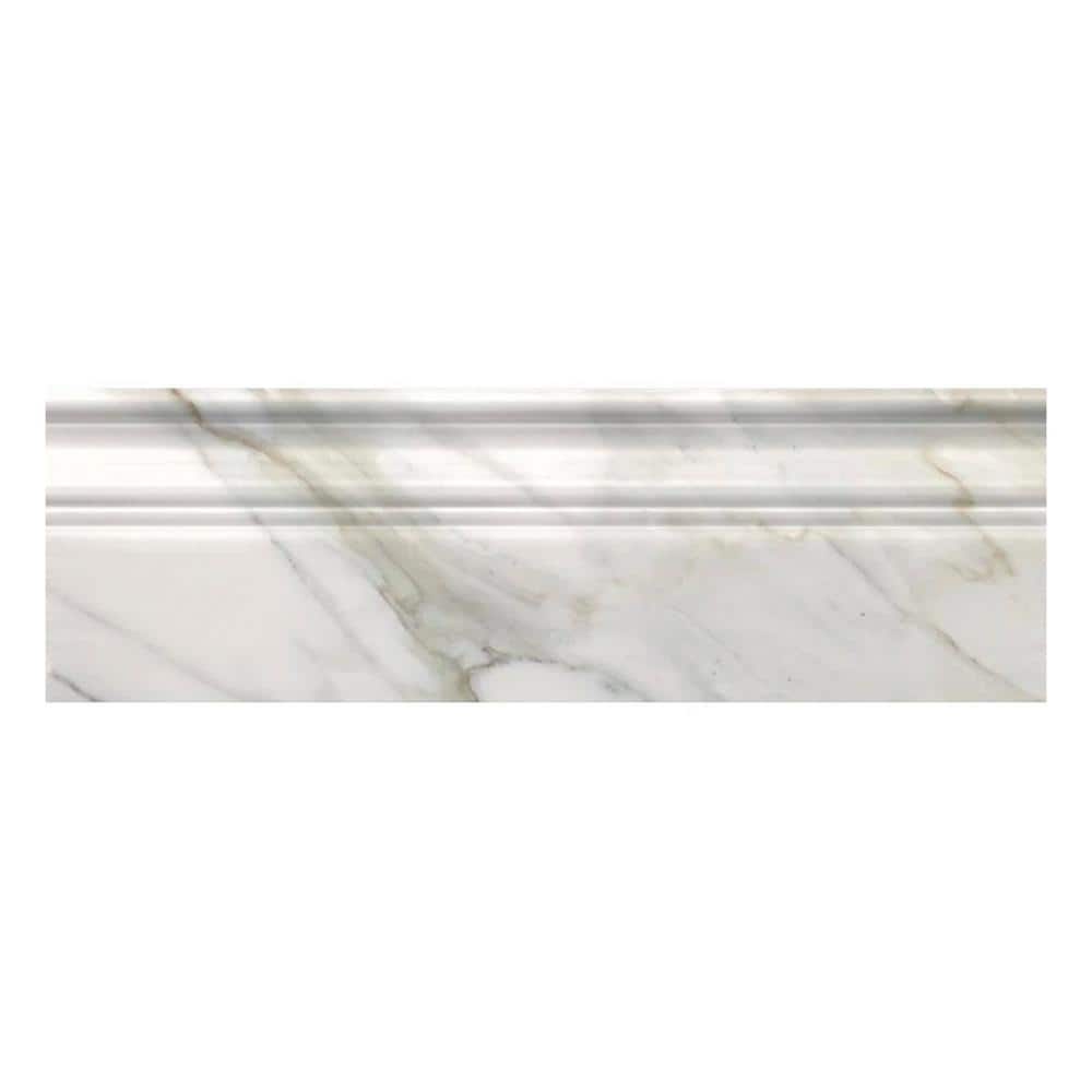 Grandis White Grandis 4 in. x 12 in. Polished Calacatta Gold Marble Baseboard Tile Trim (3.33 sq. ft./case) 10-Pack price history on PriceWatchPro