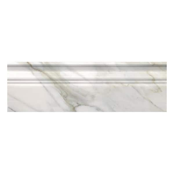 Apollo Tile White Grandis 4 in. x 12 in. Marble Polished Baseboard Tile Trim (3.33 sq. ft./case) 10-Pack