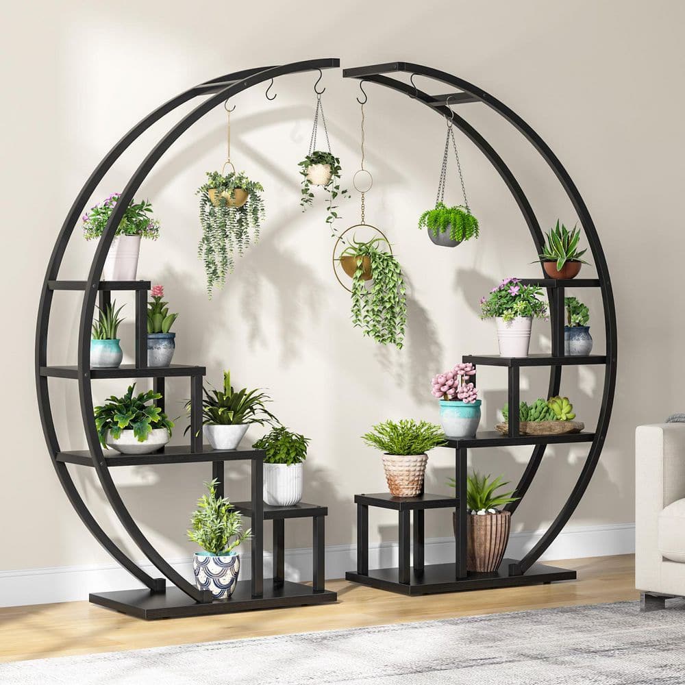 TRIBESIGNS WAY TO ORIGIN Eddy 56.7 in. Black Curve Wood Indoor Plant Stand  with 5-Tier (Pack of 2) HD-C0248 - The Home Depot