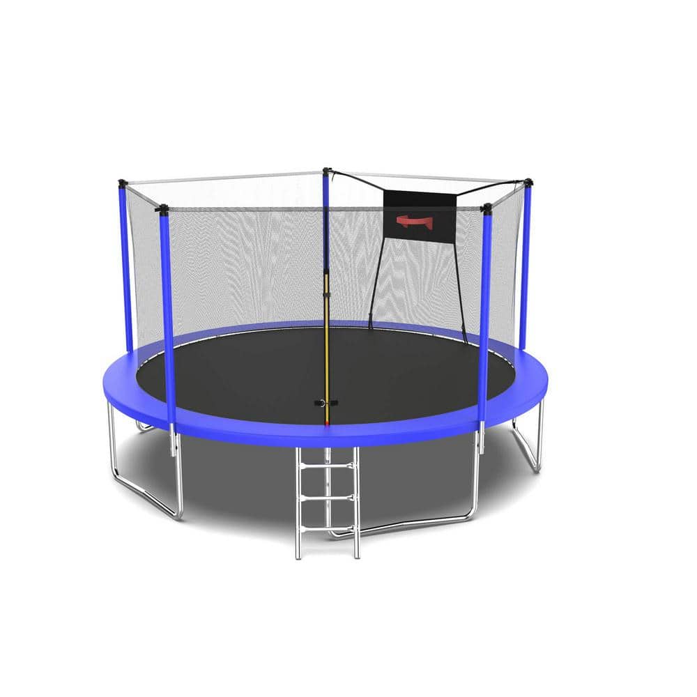 14 ft. Outdoor Round Blue Trampoline with Basketball Hoop
