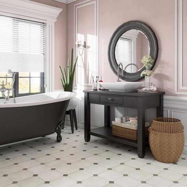 Laverton Octagon Nieve with Taco Grafito 8 in. x 8 in. Porcelain Floor and Wall Tile (11.25 sq. ft. /Case)