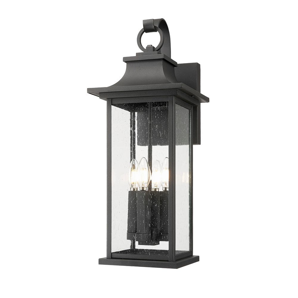 Tiberius 24 inch Weather Resistant Black 4 Light Outdoor Wall Lantern Sconc