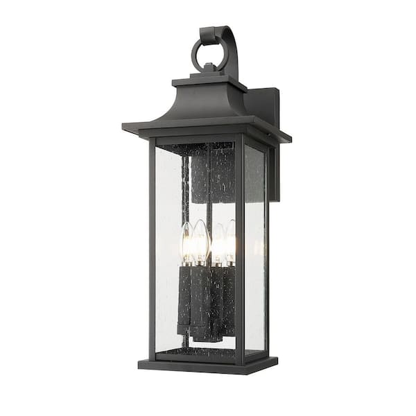 Unbranded Tiberius 24 inch Weather Resistant Black 4 Light Outdoor Wall Lantern Sconce with Clear Seedy Glass Shade