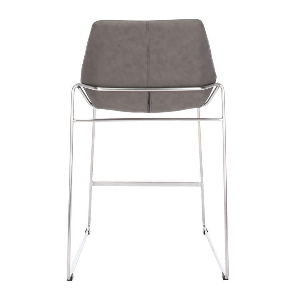 Ash Grey Leather and Silver Metal Hairpin 25" Counter Stool
