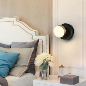 Nelly Modern 3.3 in. 1-Light Black and Brass Round Integrated LED Wall Sconce Light with Adjustable Head for Bedroom