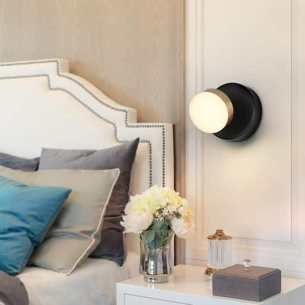 Zevni Nelly Modern 3.3 in. 1-Light Black and Brass Round Integrated LED Wall Sconce Light with Adjustable Head for Bedroom
