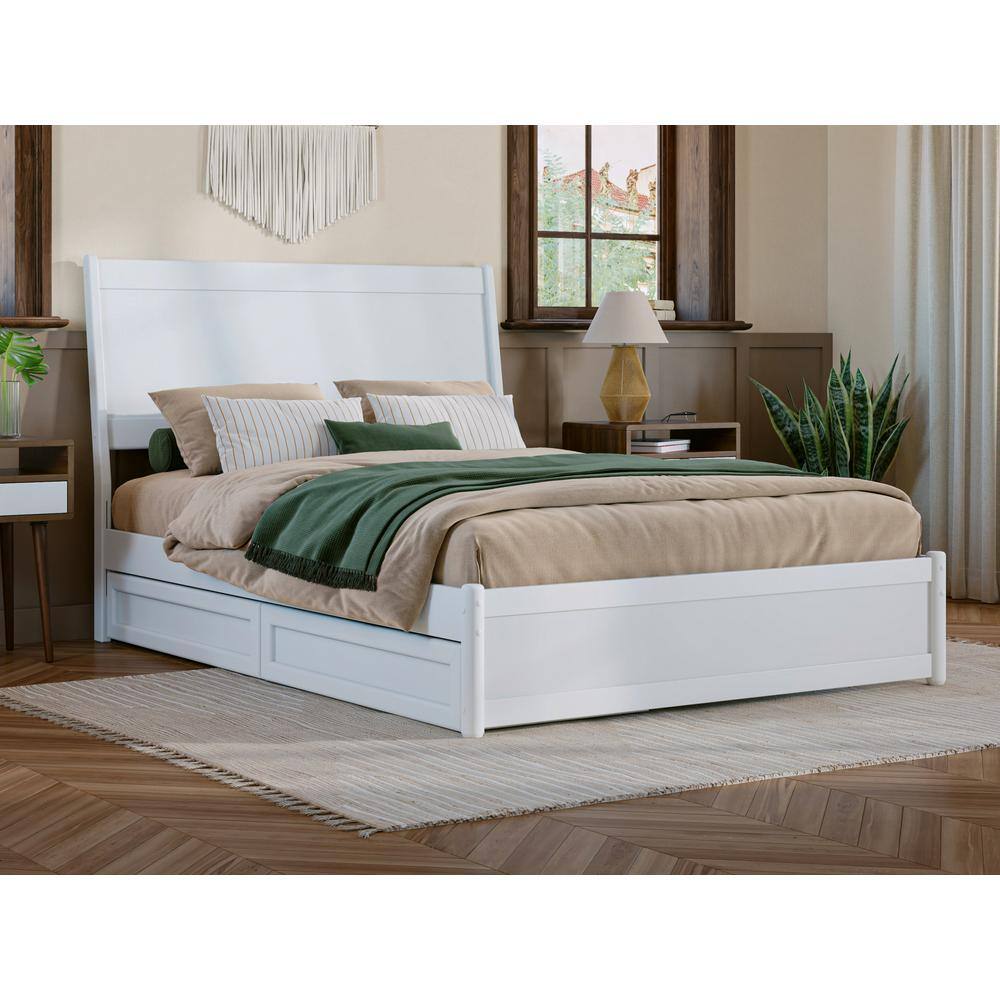 Casanova White Full Wood Platform Bed with Storage Drawers