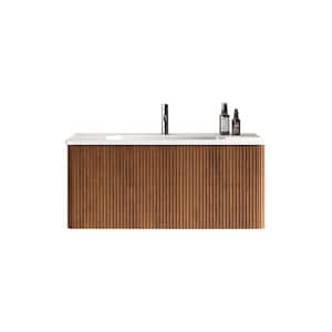 ENYA 35.8 in. W x 18.3 in. D x 15.6 in. H Single Sink Floating Bath Vanity in Walnut with White Ceramic Top