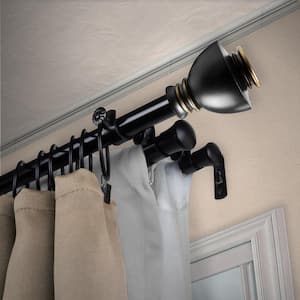 13/16" Dia Adjustable 28" to 48" Triple Curtain Rod in Black with Friedman Finials