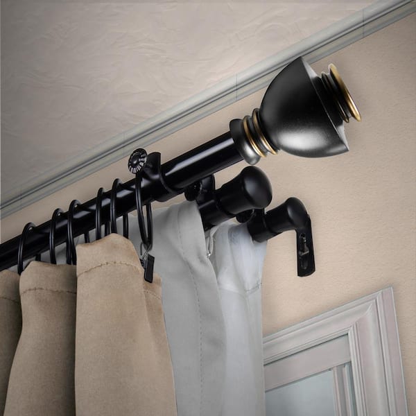 EMOH 13/16" Dia Adjustable 48" to 84" Triple Curtain Rod in Black with Friedman Finials