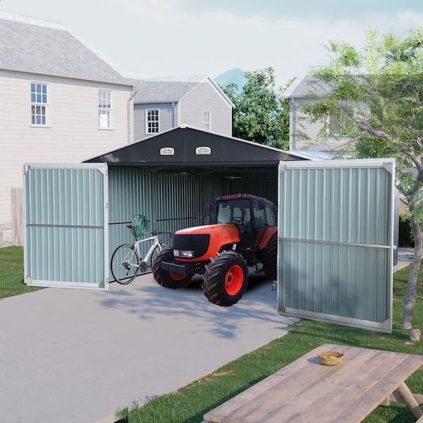 13 ft. W x 20 ft. D Outdoor Metal Carport with Vertical Galvanized Steel Roof in Black