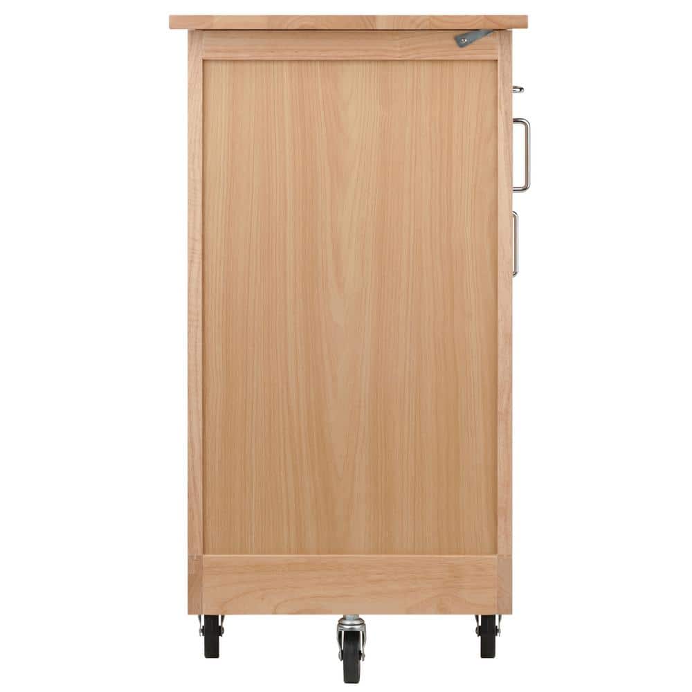 Natural Wood Kitchen Cart with Wine Rack and Storage