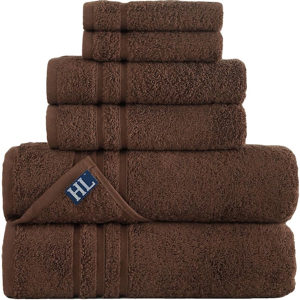 Brown 6-Piece Bath Towels Set for Bathroom Original Turkish Cotton Soft, 2-Bath Towels, 2-Hand Towels, 2-Washcloths